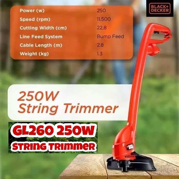Mesin Potong Rumput Listrik Black Decker GL260 String Trimmer 250Watt | BlackDecker GL 260