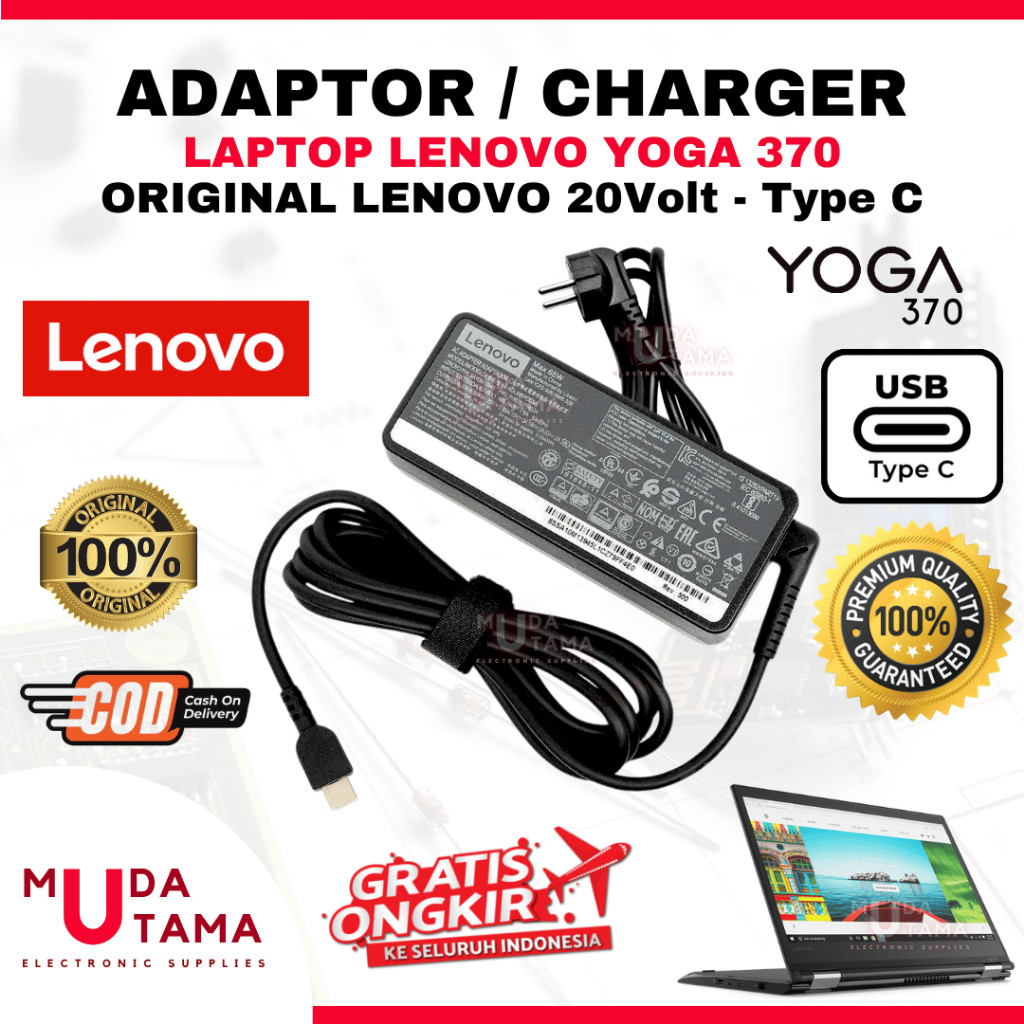 Adaptor Charger Laptop LENOVO Yoga 370 Type C Original - Adaptor Laptop LENOVO Yoga 370 - Adaptor La