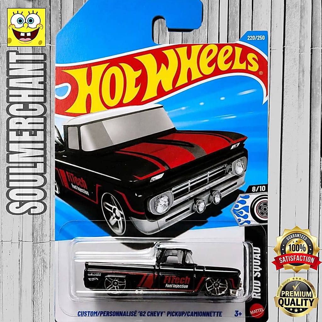 Hot Wheels Custom 62 Chevy Hitam Diecast Mobil Pickup Klasik