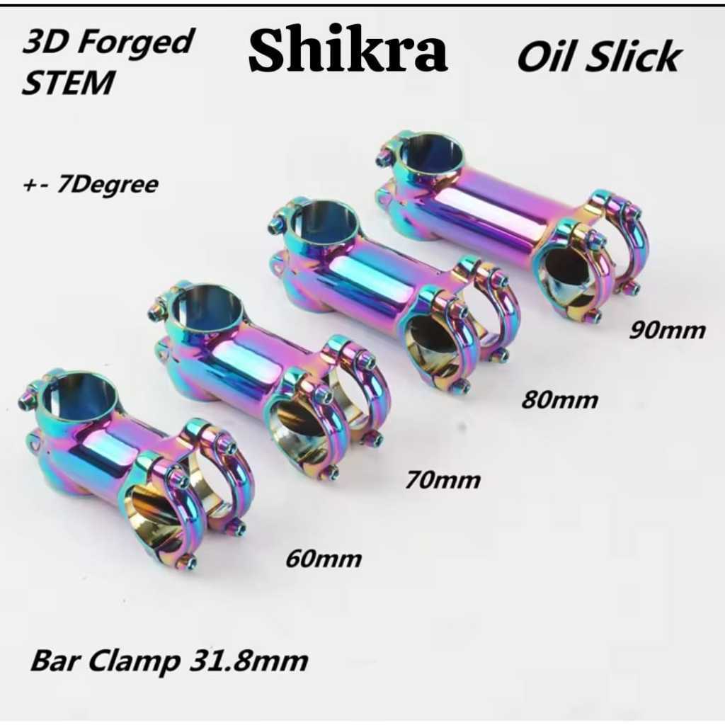 Foto Shikra Oil Slick Stem Rainbow Nunduk 7 Derajat Clamp 31.8mm OS Alloy Sepeda Road Bike Panjang 60 70 80 90 mm