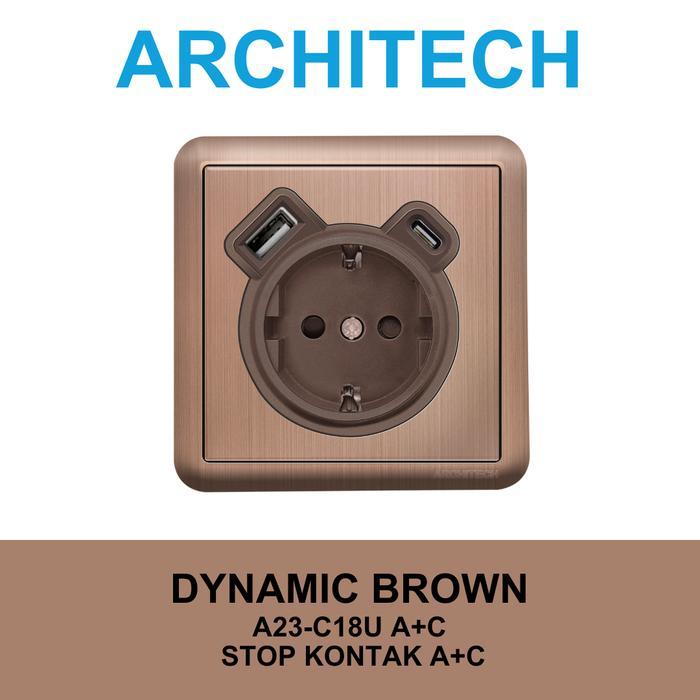 ARCHITECH DYNAMIC BROWN A23-C18U A+CFAST CHARGER Stop Kontak - Colokan Listrik - STOP KONTAK A+CFAST