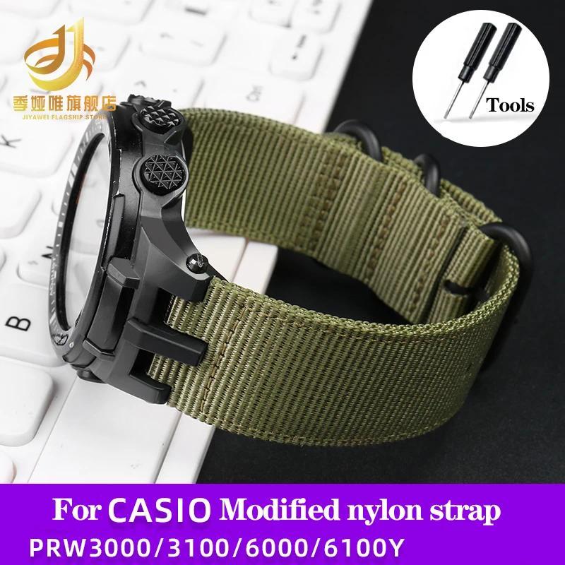 Nylon Mofied Watband For Casio PRW-3000 PRW3000/3100/6000/6100Y PROTREK Waterproof Outdoor Sports Wa