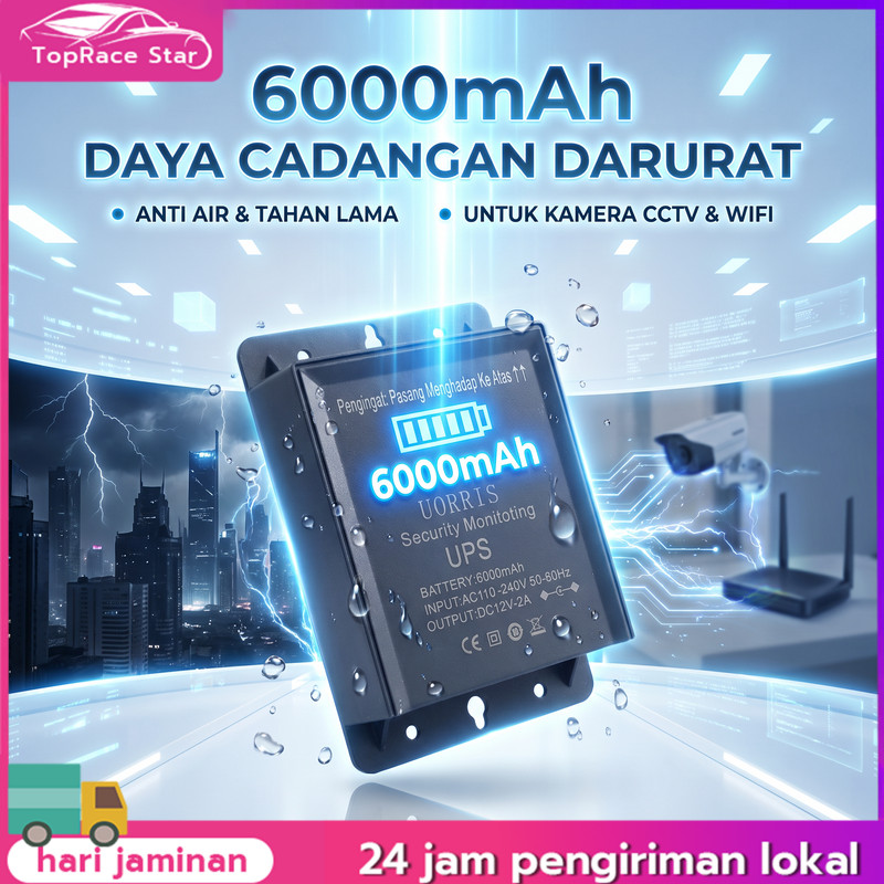 6000mAh Baterai Mati Lampu Awet Tahan Hujan Darurat Cadangan Adaptor UPS 12V 2A CCTV