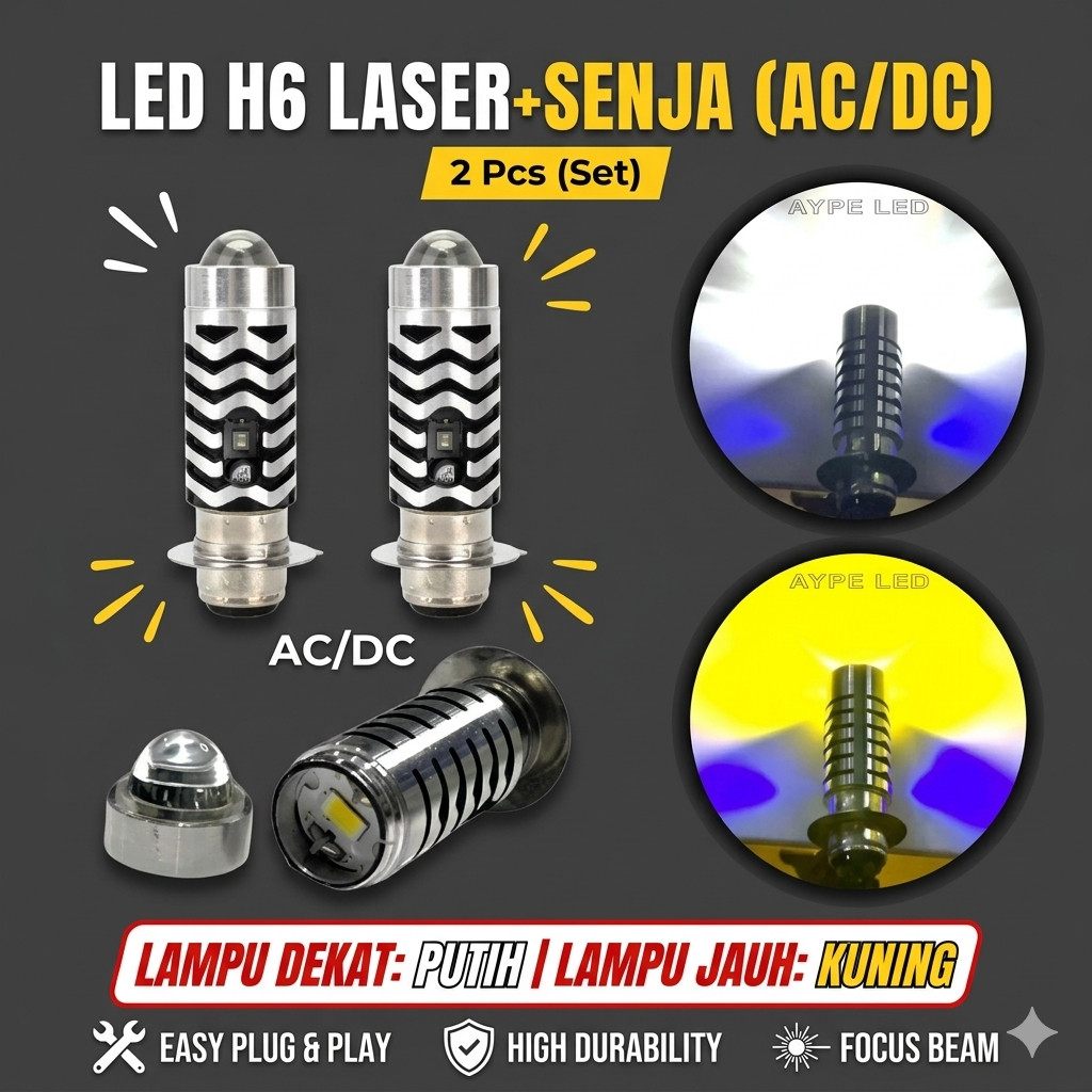 Lampu Laser LED H6 + Senja PNP Motor – 2 Pcs Vario 110 125, Supra X, Jupiter Z RedLine