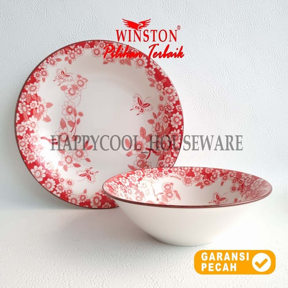 WINSTON 1pcs Mangkok Keramik 7in Sakura Red Mangkok Makan Dalam 18cm