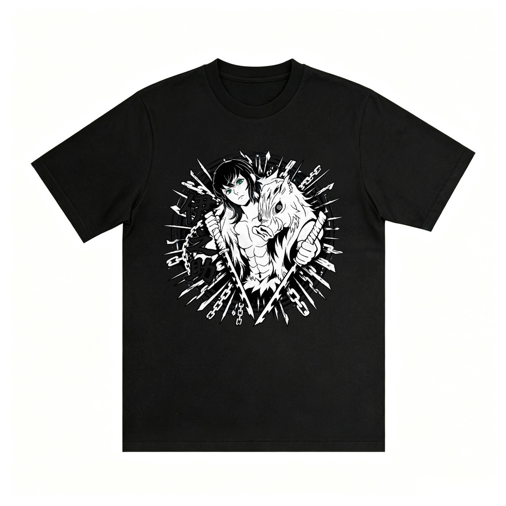 Kaos Kimetsu No Yaiba Inosuke Hashibira Dua Pedang Oversize Distro Katun Combed