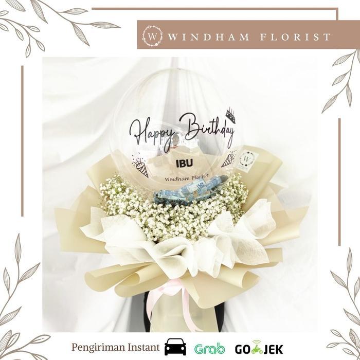Bouquet Baby Breath Balon Buket Wisuda Bucket Anniversary Valentine Birthday - Buket + Balon
