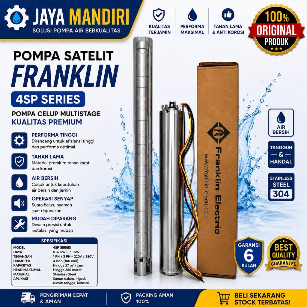 POMPA SATELIT 4" FRANKLIN 3Hp 220v POMPA 4SP8-16 OUTLET 2" SET BOX ORI