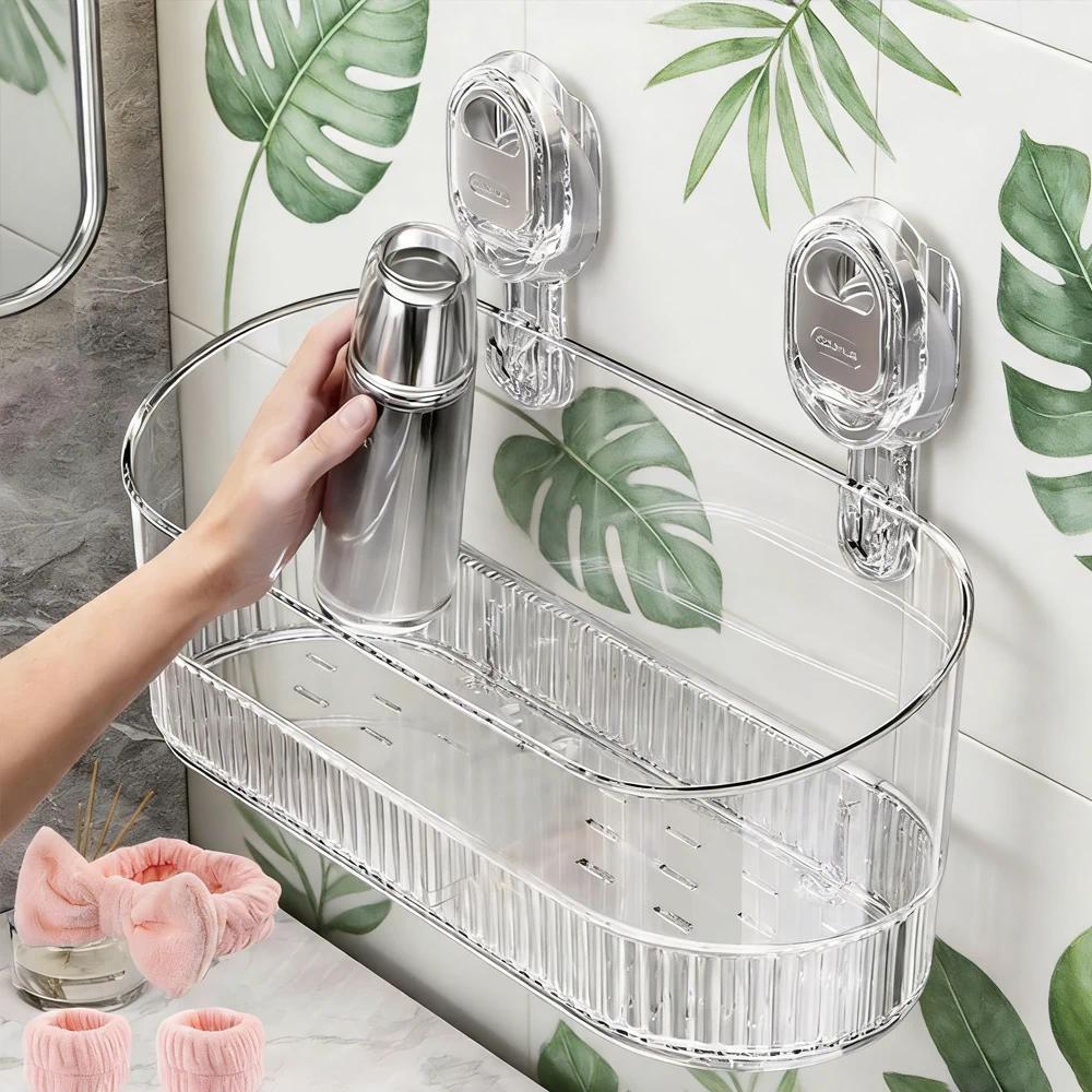 Shower Suction Cup Shelf Basket Light Glacier Pattern One Second Installation Bathroom Organizer Sto