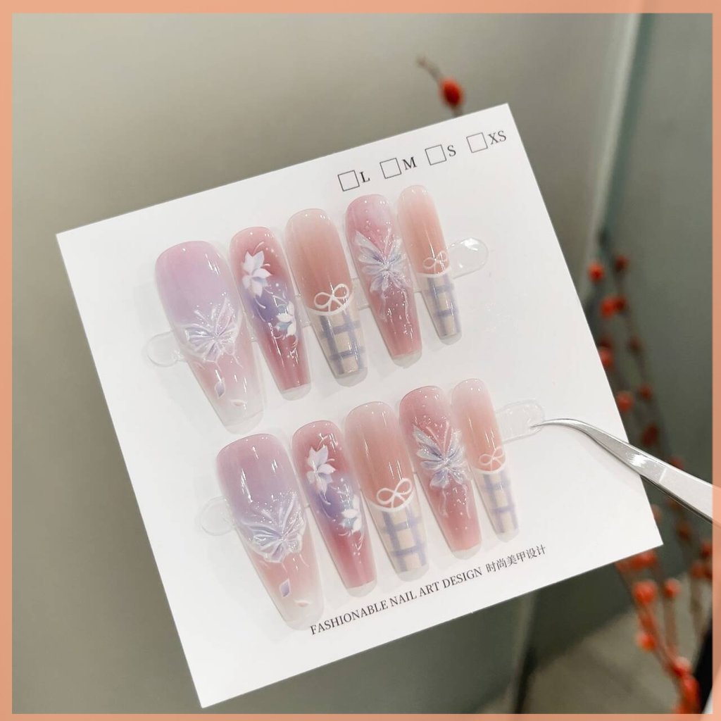 Kuku Palsu Panjang Press On Nails Free Lem 3D Cat Eyes Kuku Palsu Dengan Lem Tahan Air Dan Mudah Dip