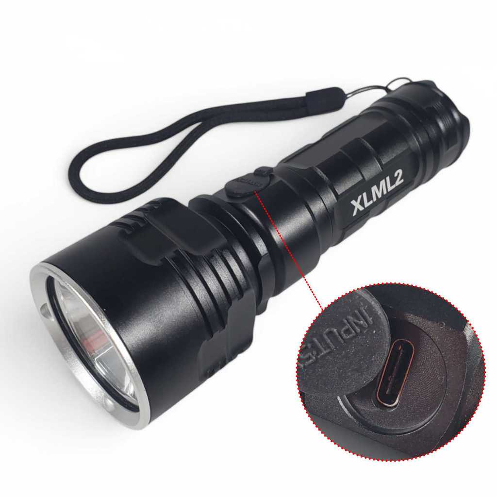 TaffLED Senter LED XML-L2 USB Rechargeable Long Range 25W 1000 Lumens - XML-L2
