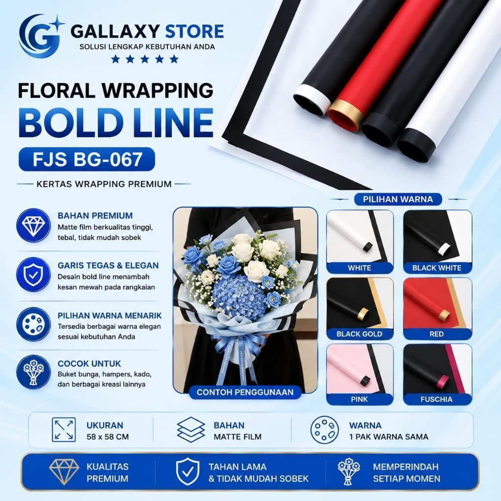 [ 1 PACK ISI 20 LEMBAR] FLORAL WRAPPING BOLD LINE FJS BG-067 / KERTAS BUKET POLOS WARNA
