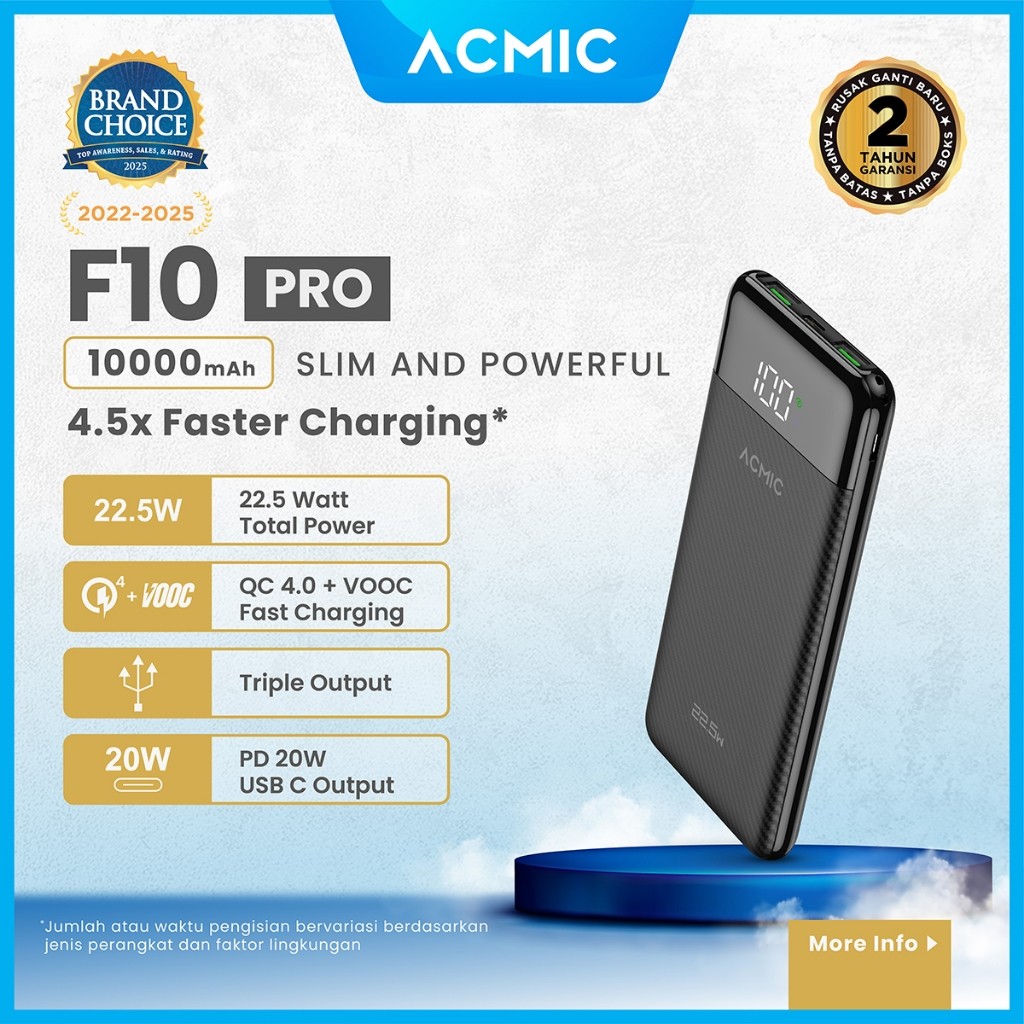 ACMIC F10PRO 10000mAh Powerbank Slim 22.5W Fast Charging Type C
