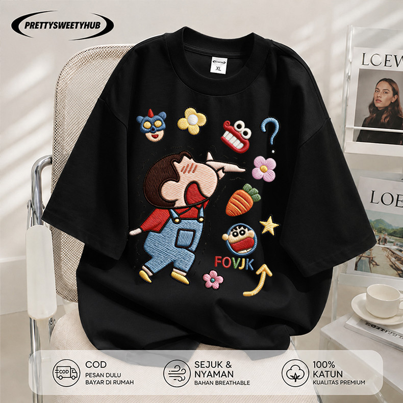 Pretty Sweety Hub - Kaos Wanita Lengan Pendek Motif Cute Dabbing Cartoon Shinchan Korean Style Daily