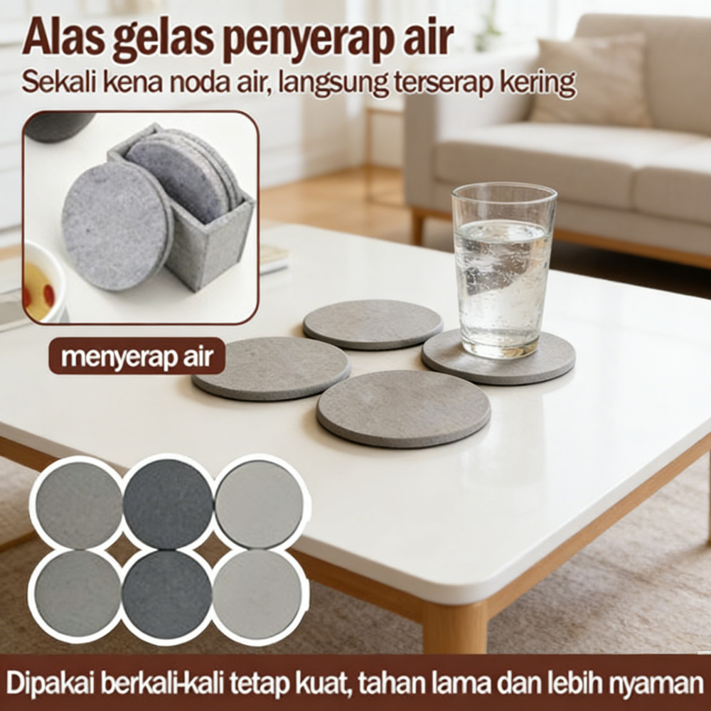 Gelas Diatomite Coaster / Alas Serap Air Diatomite / Round Coaster / Gelas Diatomite / Coaster - Dry
