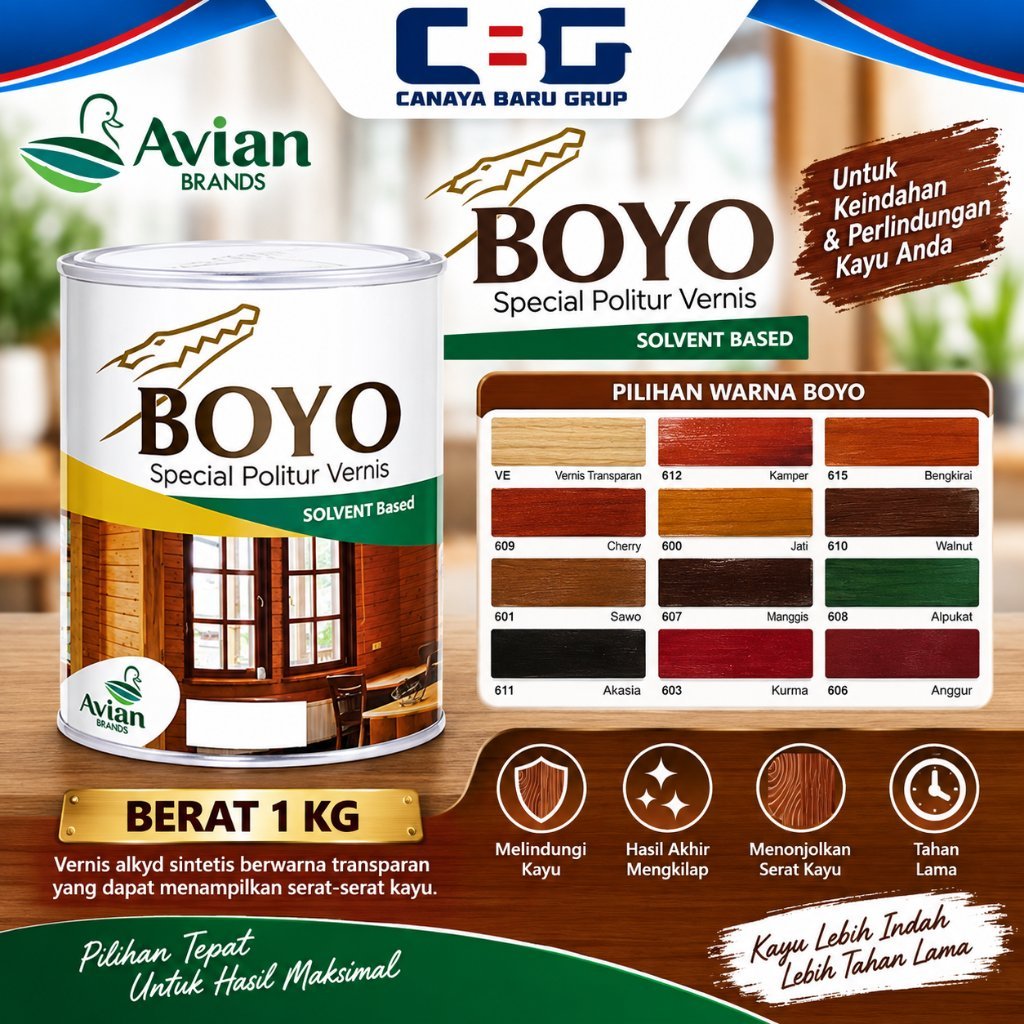 AVIAN BOYO POLITUR PLITUR VERNISH SOLVENT BASED 1 KG