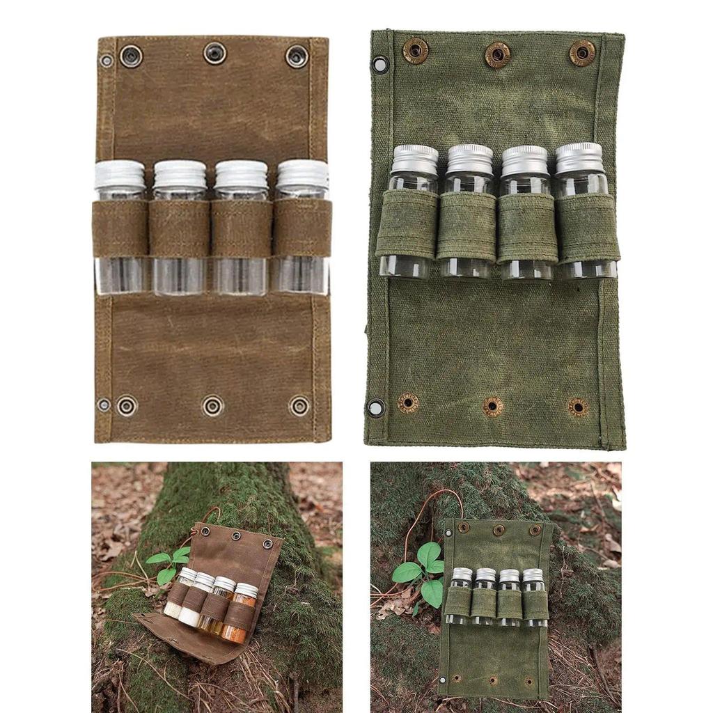 Camping Spice Kit Spice Bag with Jars Gift Portable Holder Glass Jars Travel Bag