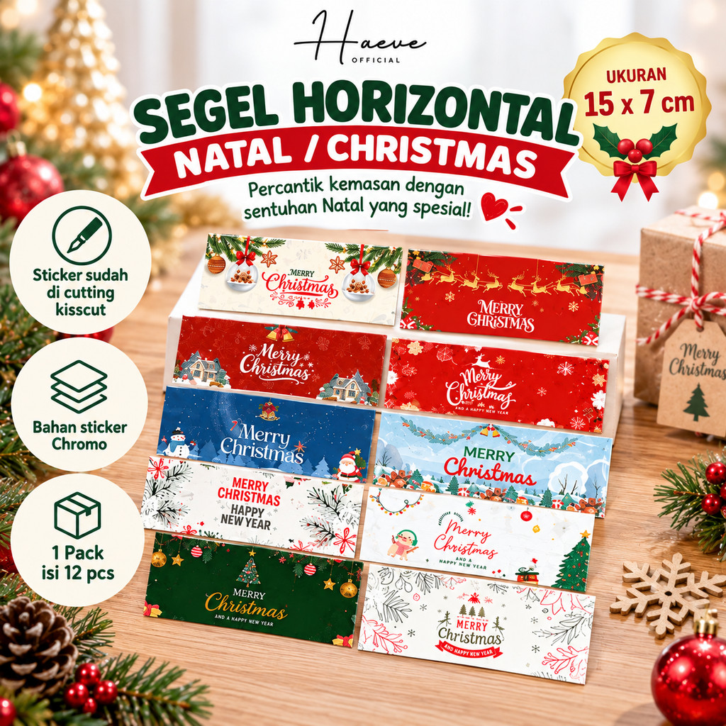 Sticker Segel Natal Horizontal Sticker Toples Kue Box Jar Cookies Christmas Stiker Natal