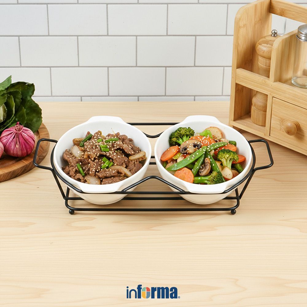 Informa Appetite Hona Twin Wadah Saji Casserole Dengan Rak Set 2 pcs Casserole Serving Dish Wadah Hi