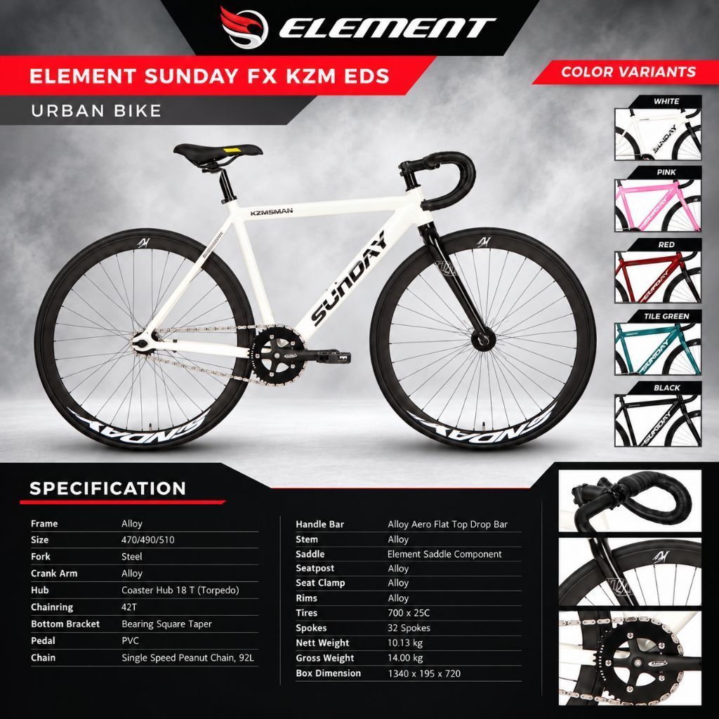 SEPEDA FIXIE ELEMENT SUNDAY FX KZM FRAME ALLOY