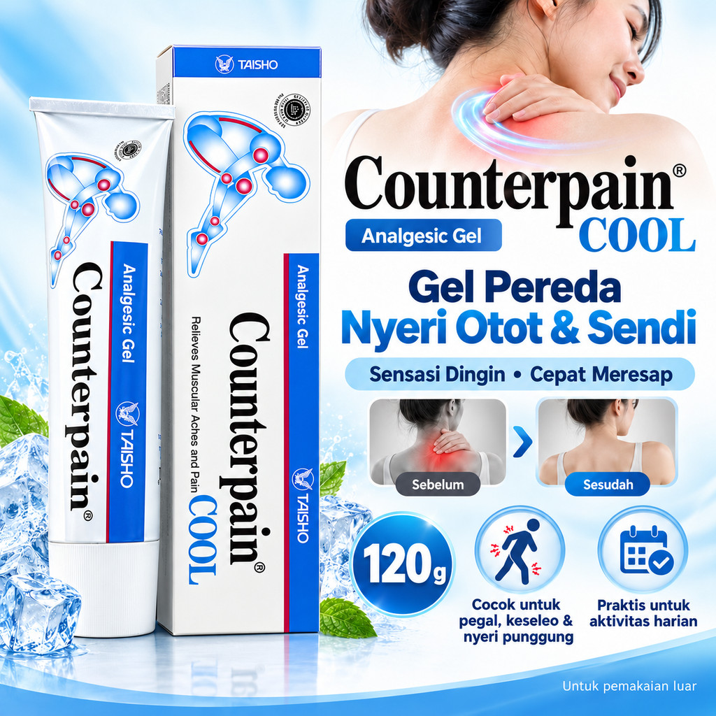 Counterpain Cool Gel 120g Bantu Redakan Nyeri Otot & Sendi, Pegal Linu, Keseleo, Nyeri Punggung, Sen