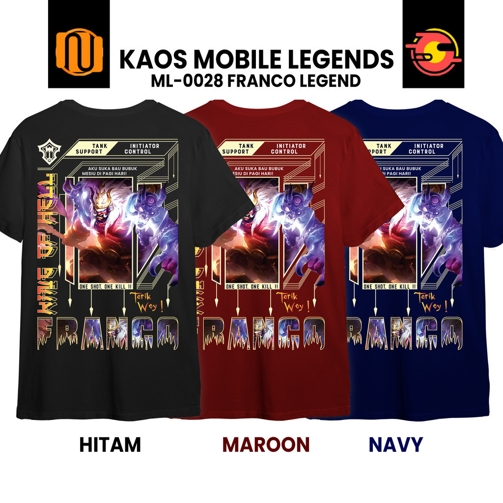 Nuhifa Store Kaos FRANCO SKIN LEGEND Exclusive Mobile Legeds MLBB Lengan Pendek Hitam  Pria Wanita