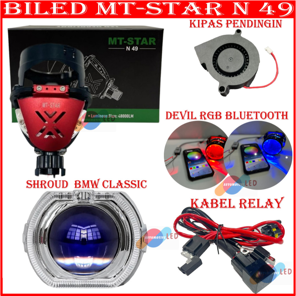 ORIGINAL LAMPU UTAMA PROJECTOR  BILED MT-STAR N49 2,5 INCHI 60 WATT BLUELENS BILED MT-STAR PREMIUM Q