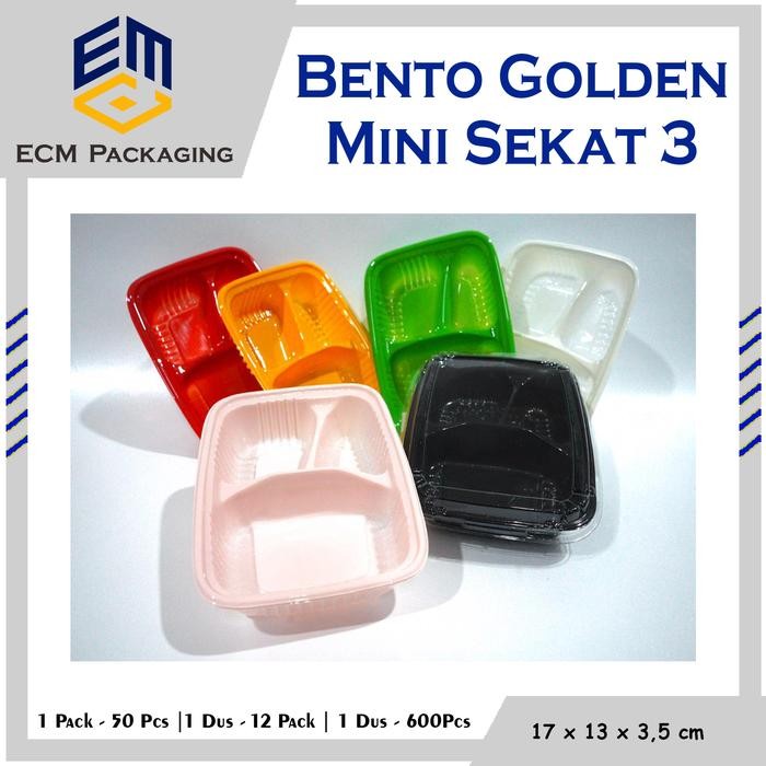[TERLARIS] 50PCS MIKA BENTO GOLDEN MINI SEKAT 3 | MIKA BENTO ANAK | BENTO KECIL WARNA - HITAM[TERLAR