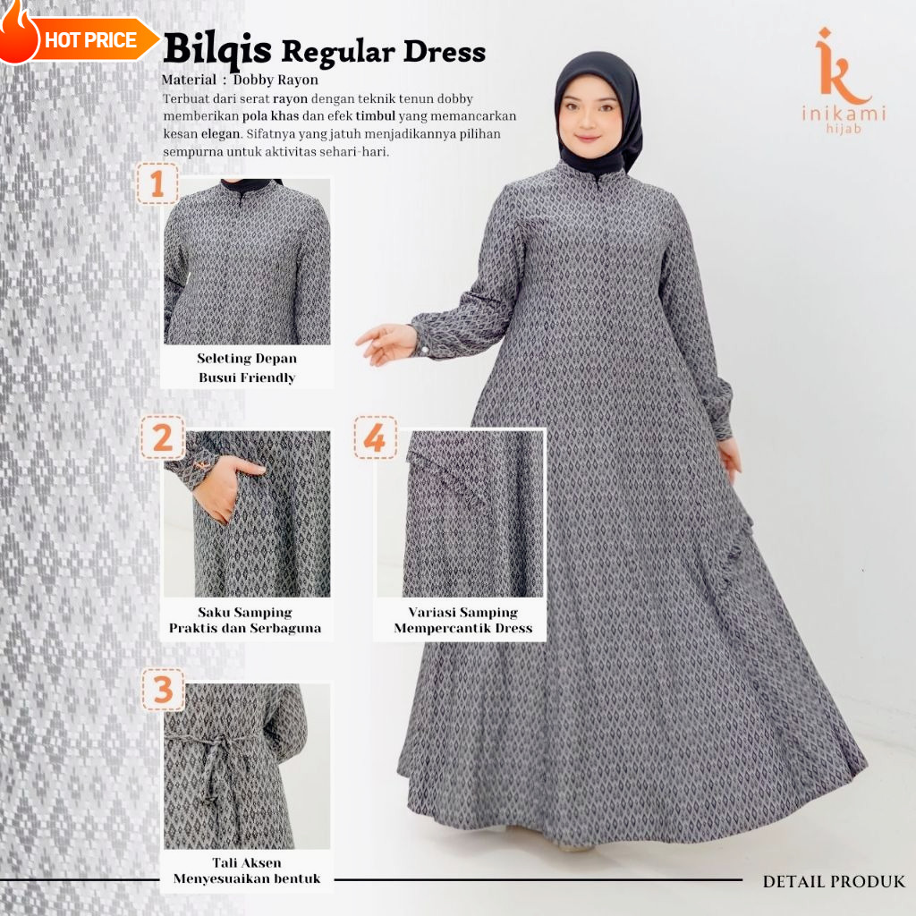 BILQIS DRESS - BAJU GAMIS WANITA MODERN ELEGANT SIMPLE KEKINIAN MUSLIM BAHAN DOBBY RAYON TENUN UNIK 