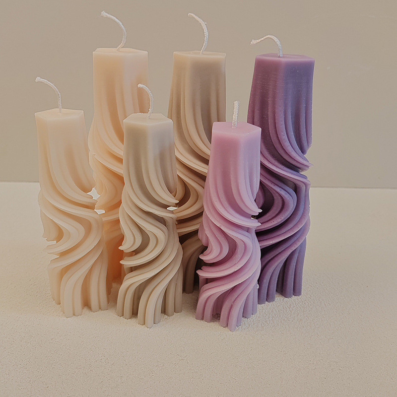Geometric Swirl Roman Pillar Candle Silicone Mold Creative Twirl Taper Spiral Column Candle Molds Ca