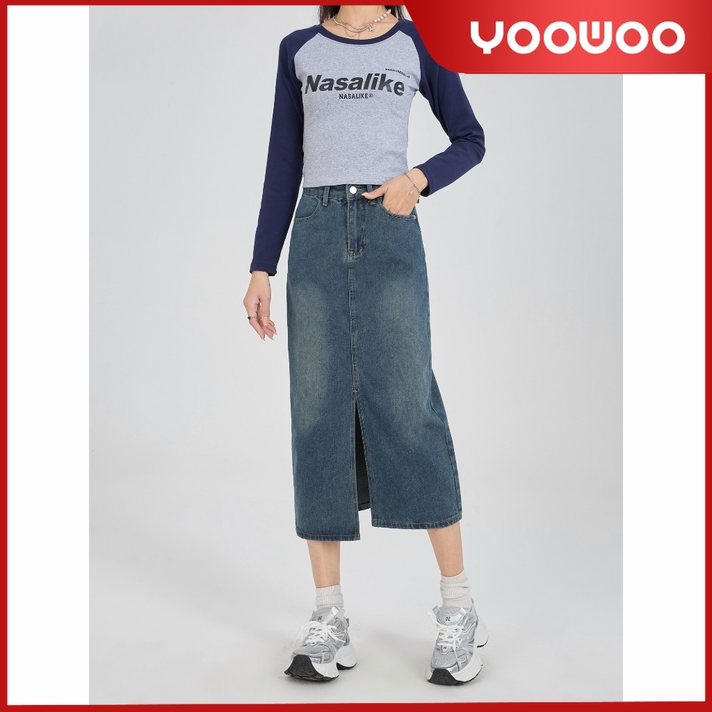 Rok Midi Korean Style / Rok Jeans Wanita / Rok Skirt / Rok Denim / Rok Levis Wanita Kekinian 3/4 Mid