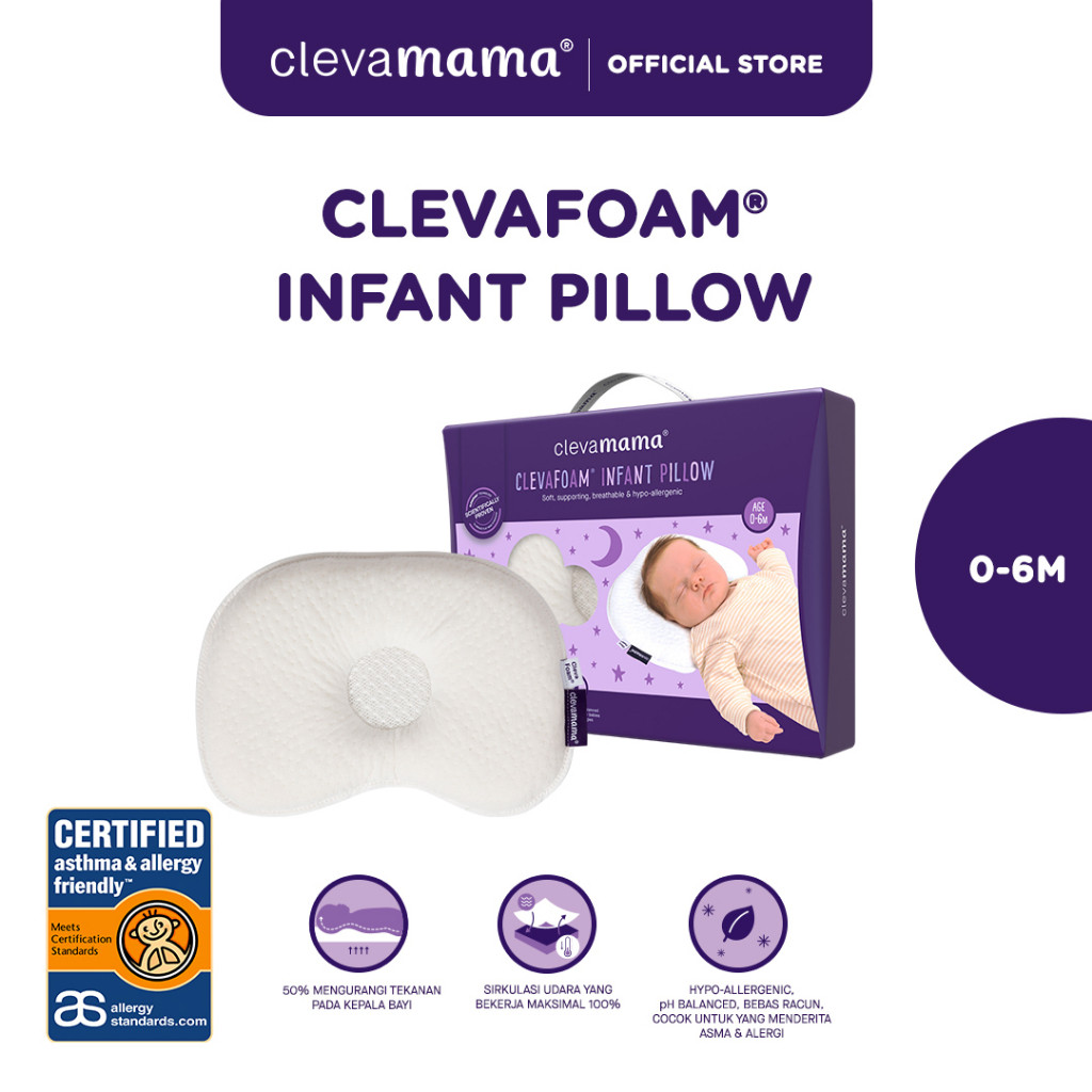 Clevamama Baby Clevafoam® Infant Pillow - Bantal Anti Peyang Bayi 0-6 Bulan