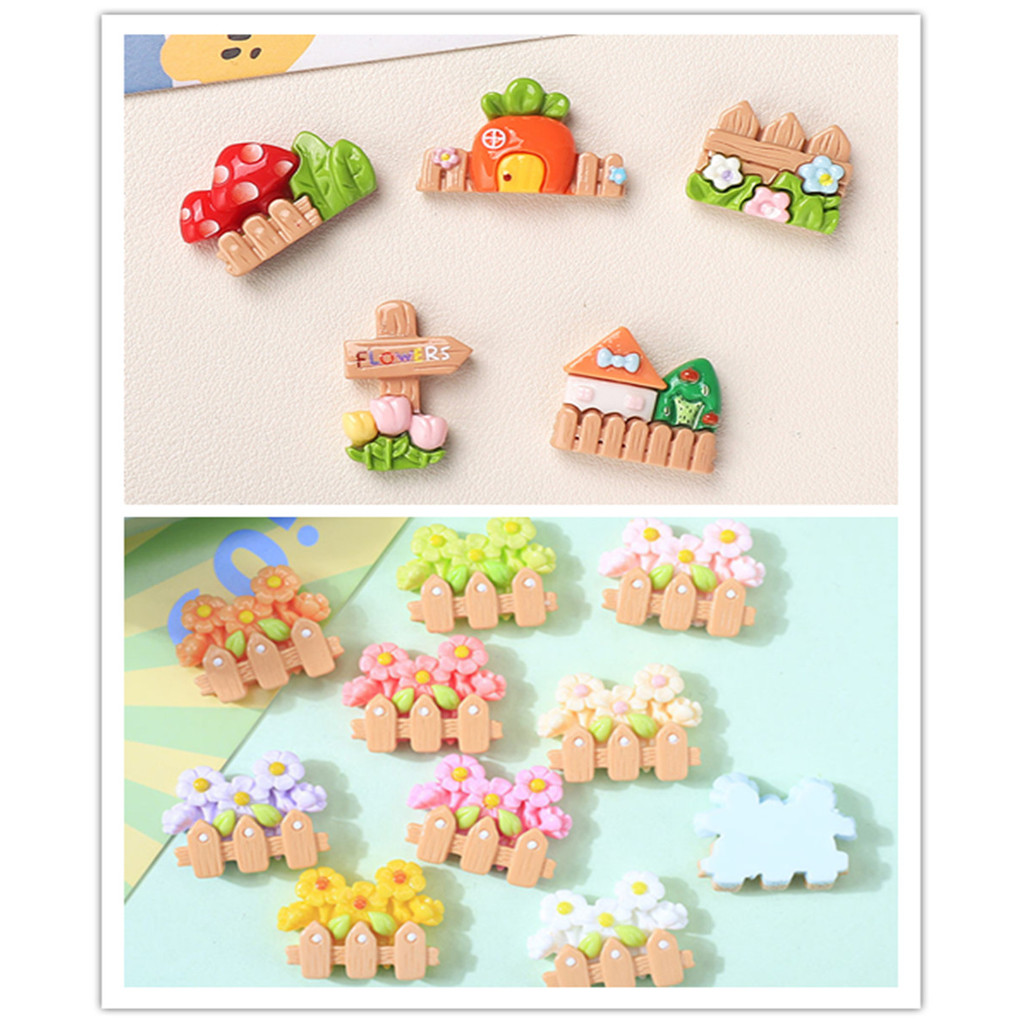 100 Lovely Kawaii Flatback Resin Cartoon Fence Flower Crafts DIY Scrapbook Jewelry Making Accessorie