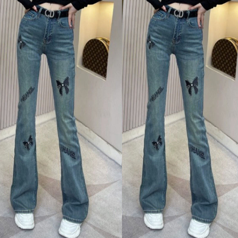 Celana jeans pinggang tinggi, celana jeans retro,
