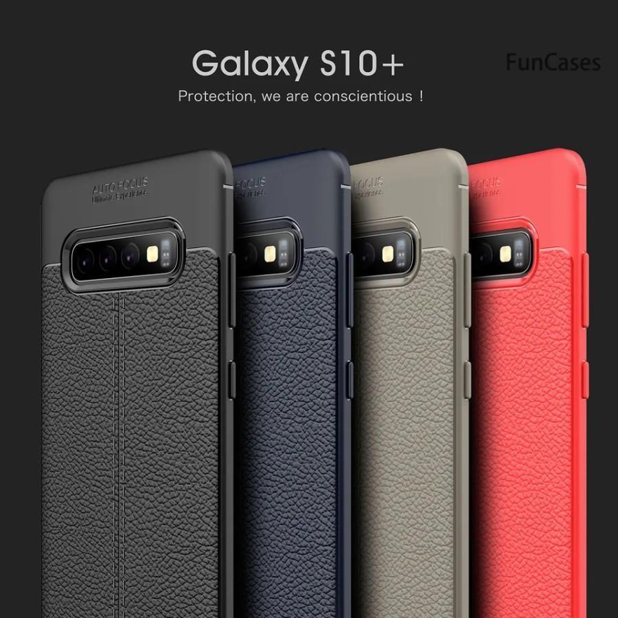 CASE SAMSUNG S10 S10E S10 PLUS AUTOFOCUS LEATHER CARBON CASING KULIT SLIM FIT DESIGN