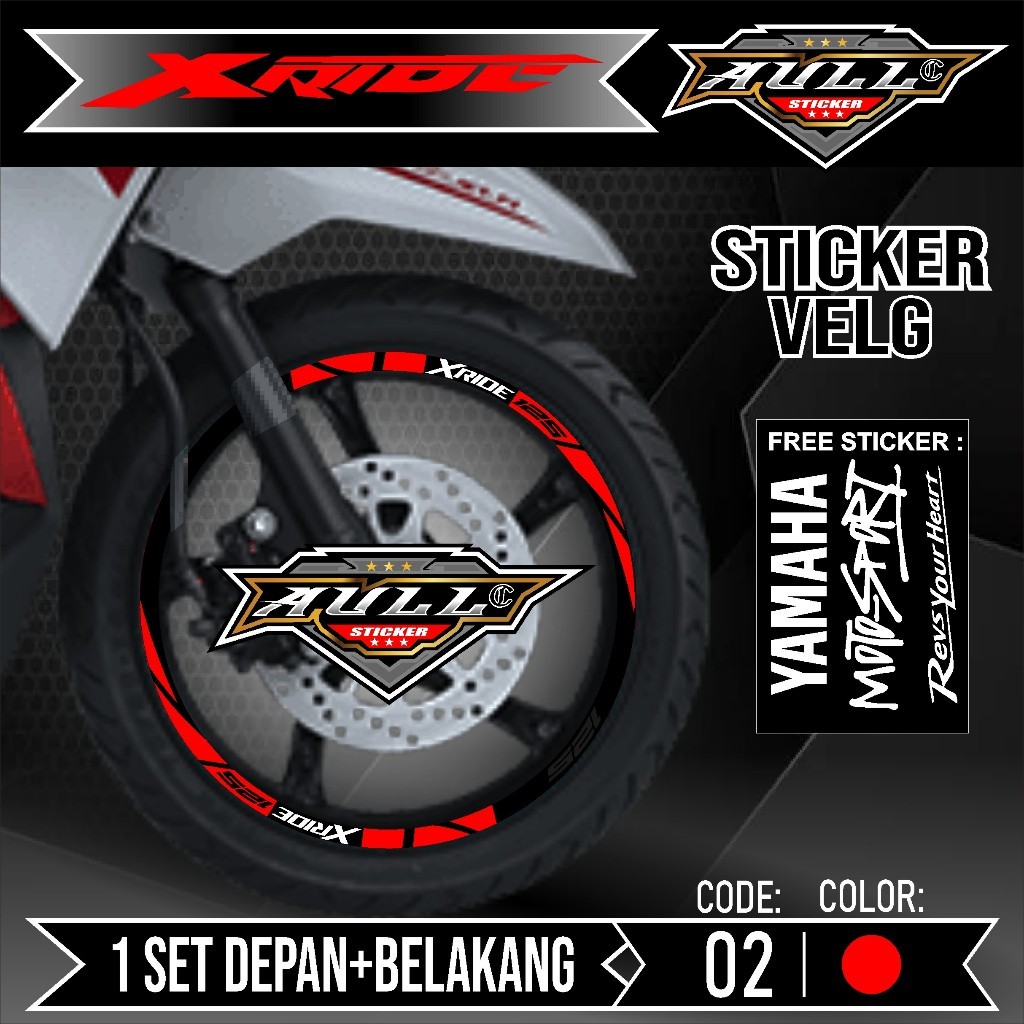 Stiker Velg XRIDE Cutting Velk Motor Yamaha XRIDE List Sticker Velk Ban Variasi Lengkap Set Depan Be