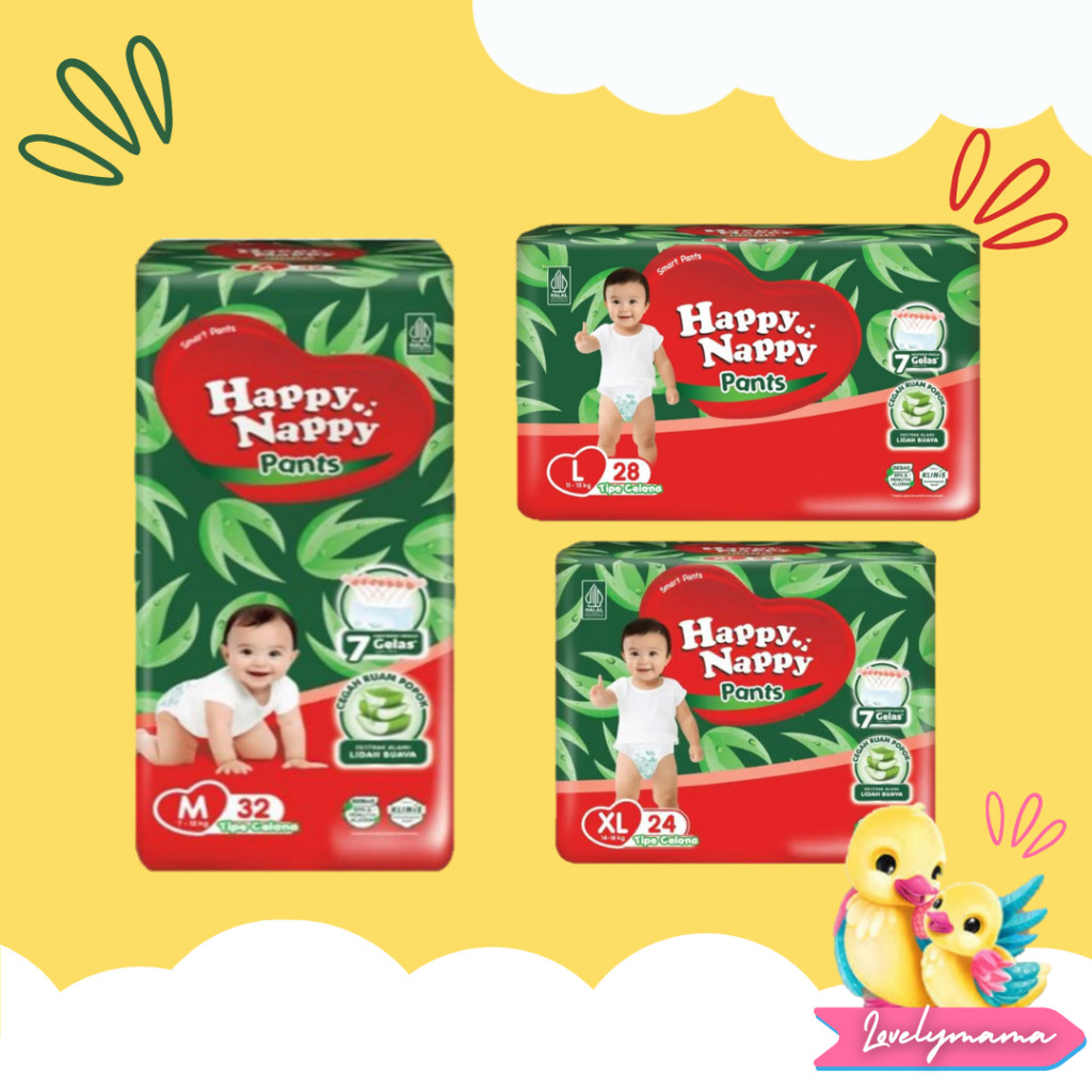 Happy Nappy Pants S40 M32 L28 XL24 popok celana S 40 M 32 L 28 XL 24 diapers pants perekat NBS40 M40