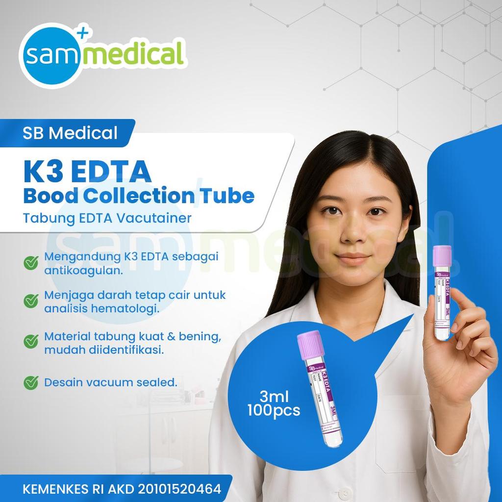SB Medical Vactube K3 EDTA 3ml Plastik / Tabung sample Darah isi 100