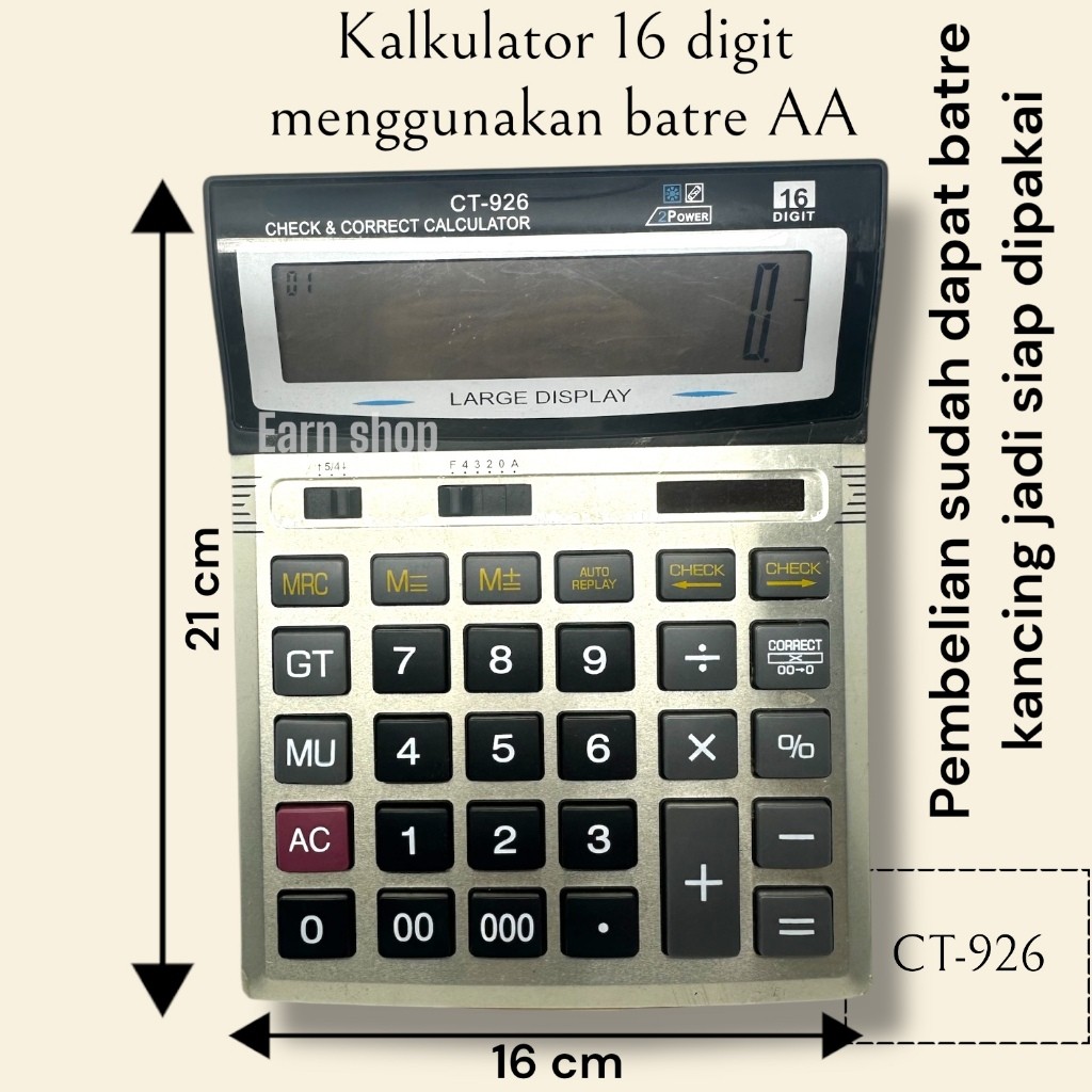 Kalkulator BESAR CT 926 16 Digit - Kalkulator Dagang Warung Besar / Kalkulator MURAH GROSIR