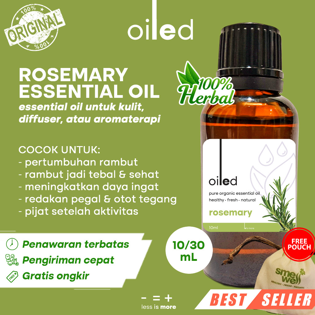 NEW Pure Essential Oil Rosemary Minyak Rosmarin Smellwell Oiled Alami Wangi Murni Organik Pewangi Pe