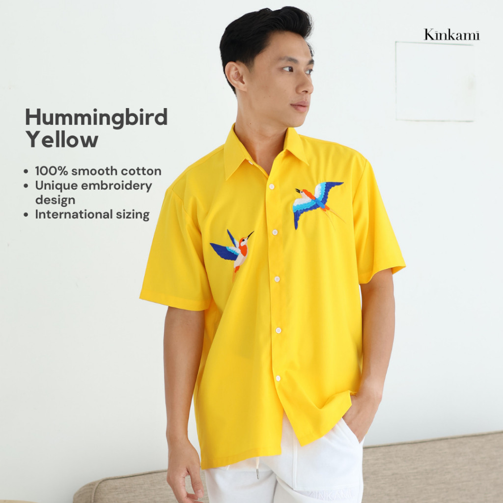 Kemeja Pria Lengan Pendek Premium Bordir | HUMMINGBIRD Yellow by KINKAMI