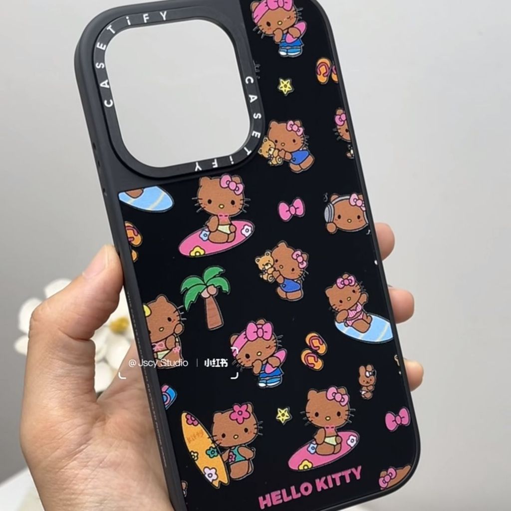 CASETiFY Collaboration Black Skin Hello Kitty Phone Case Compatible with iPhone 16 Pro Max Cartoon C