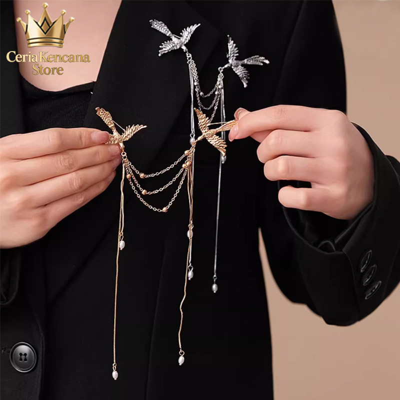 Phoenix Bros Pin Rantai Jas Bros Rumbai Wanita Bros Kerah Kemeja Lapel Pin Rantai Bros Jas