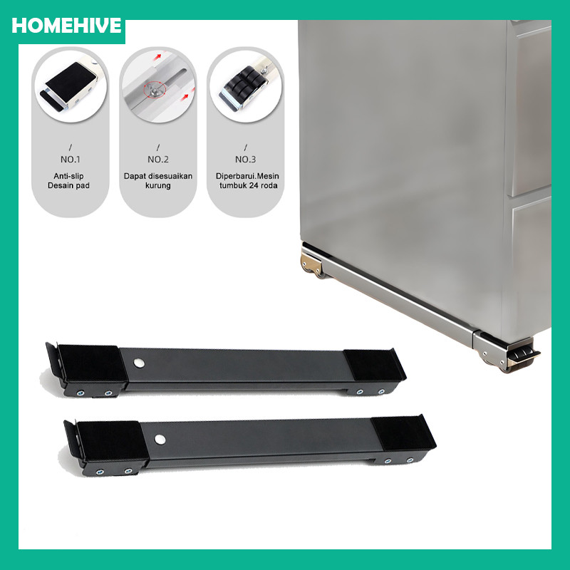 2 Pcs Tatakan Kulkas Roda Portable - Mudah Digeser & Tahan Karat, Ideal Untuk Dapur Kecil & Aparteme