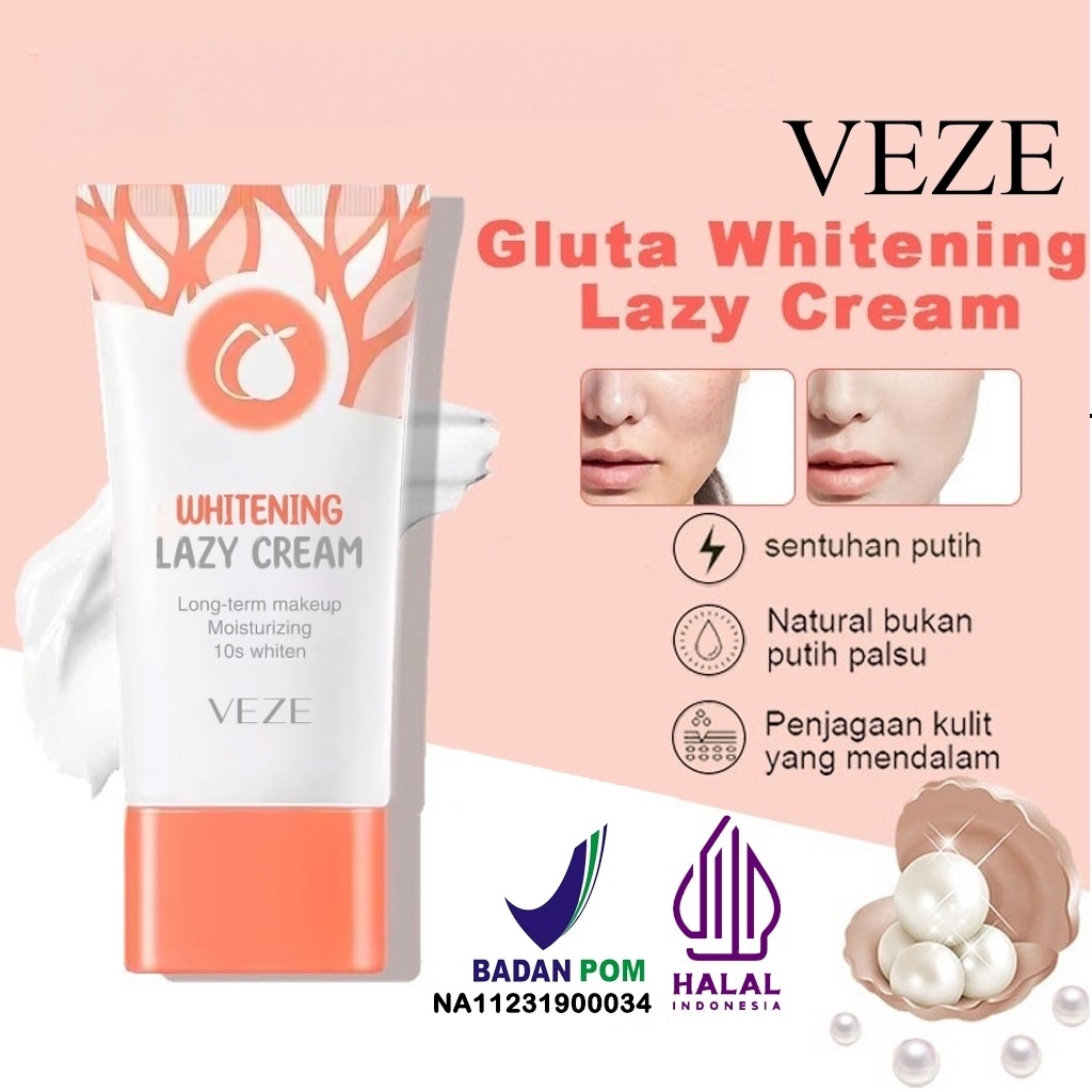 Whitening Gluta Lazy Cream by Veze Krim Pelembab BPOM Perawatan Wajah Glowing Siang Malam ORIGINAL
