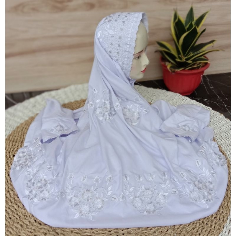 MUKENA TERUSAN DEWASA BORDIR PUTIH