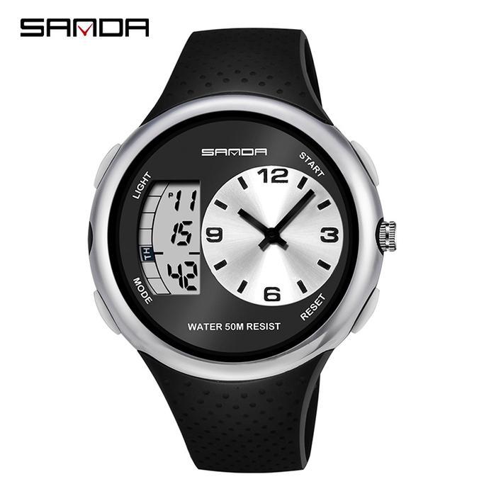 Velvet Co  Jam Tangan Sport Pria Digital Analog SANDA 763 - Black Silver