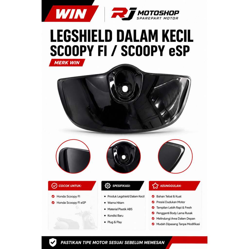 LEGSHIELD DALAM SCOOPY FI/SCOOPY FI ESP KECIL HITAM 2013-2016 MERK WIN
