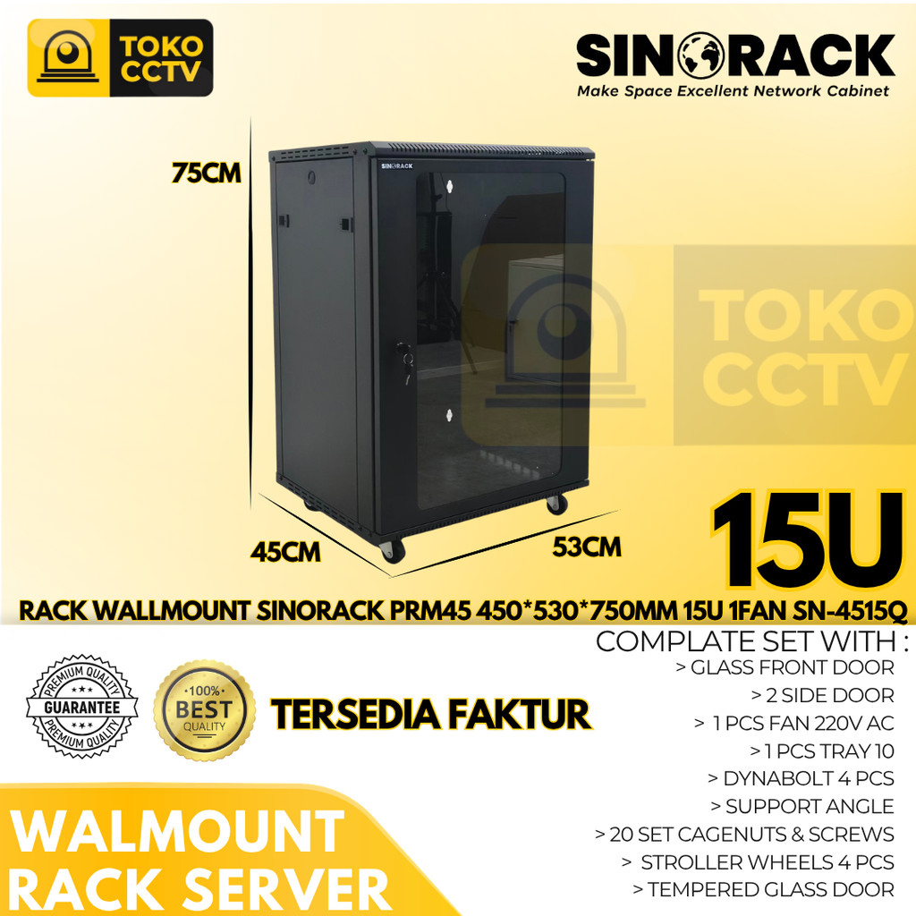Sinorack Wall Mount Rack Server 15U Hitam Elegan