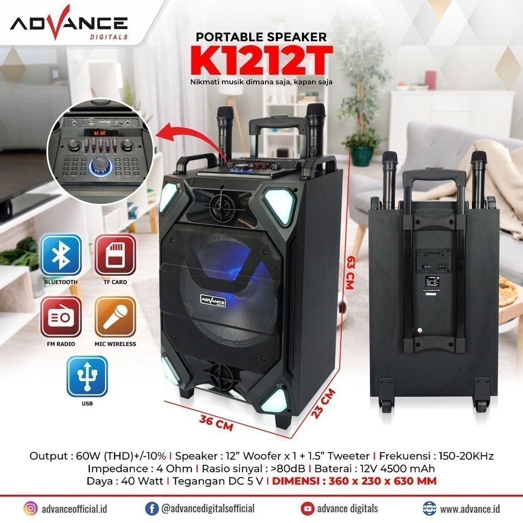 TERBARU  Speaker Meeting bluetooth K1212T / K 1212T Advance 12" 2 mic wireless